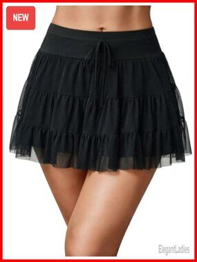 Mesh Ruffle Mini Skirt Layered High Waist Y2K Clubwear
